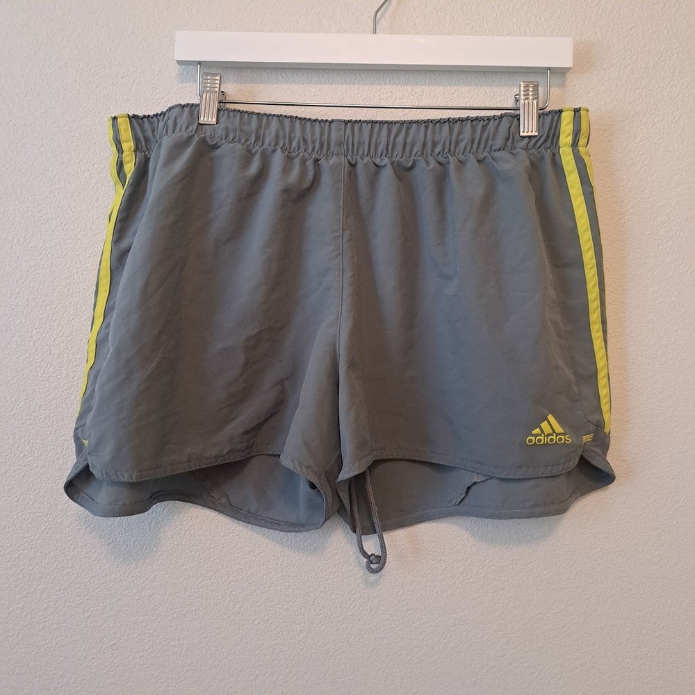 Adidas Climalite Gray Neon Yellow Striped Running Shorts Womens XL Lined Gym